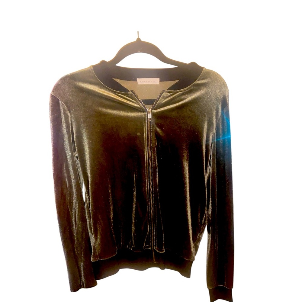 Socialite Velvet Bomber Jacket - Dark Olive